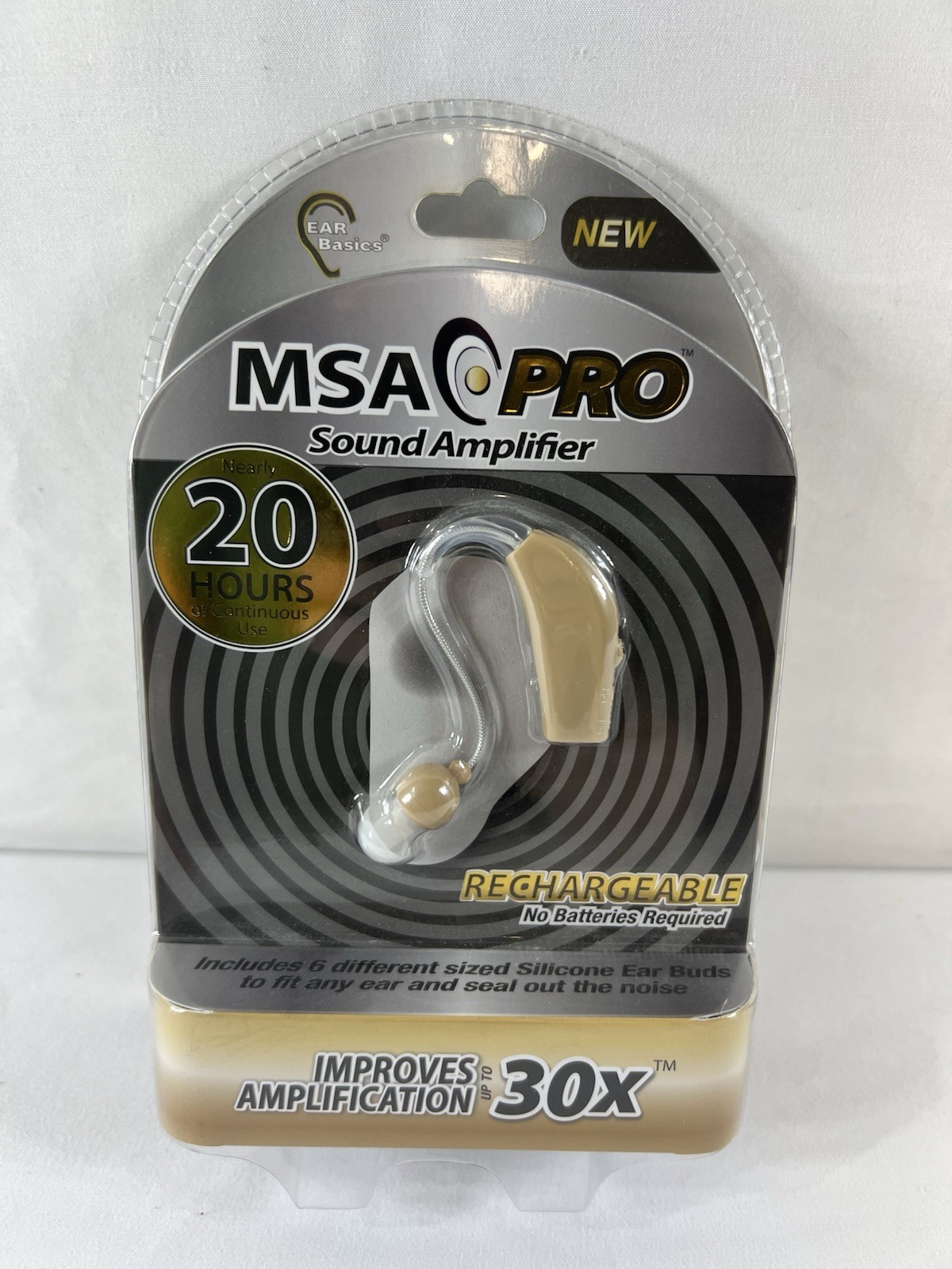NEW MSA Pro Rechargeable Sound Amplifier Beige Hearing Earpiece with Accessories