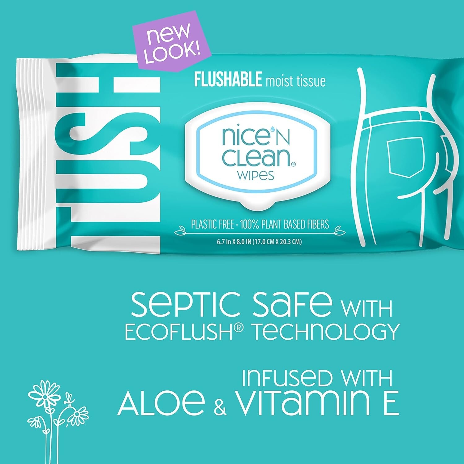 Plant-Based Flushable Wipes with Moisture Lock – 8 Packs of 42 Count Convenience