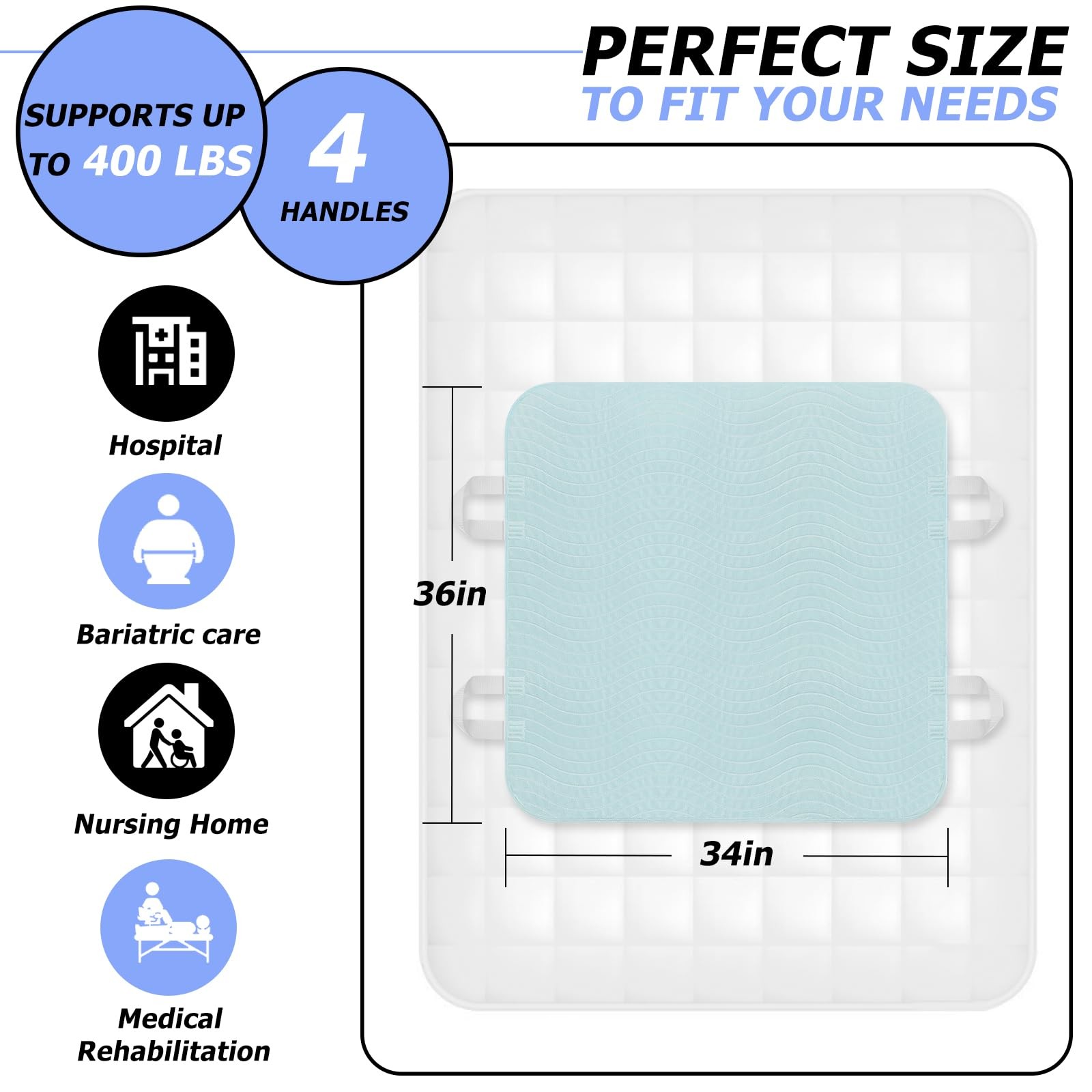 2 Pack Bed Pads for Incontinence Washable Positioning Bed Pad with Handles, R…