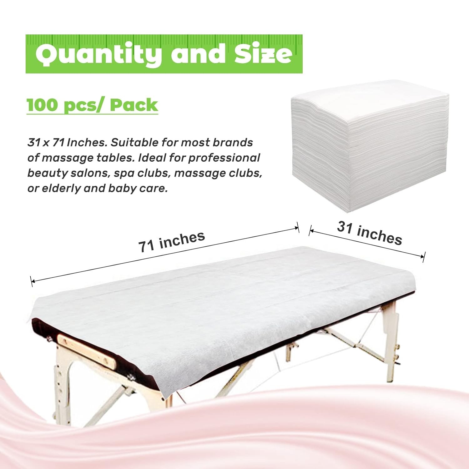 100pcs Massage Table Sheets, Disposable Bed Sheets Soft Non woven White-100PC
