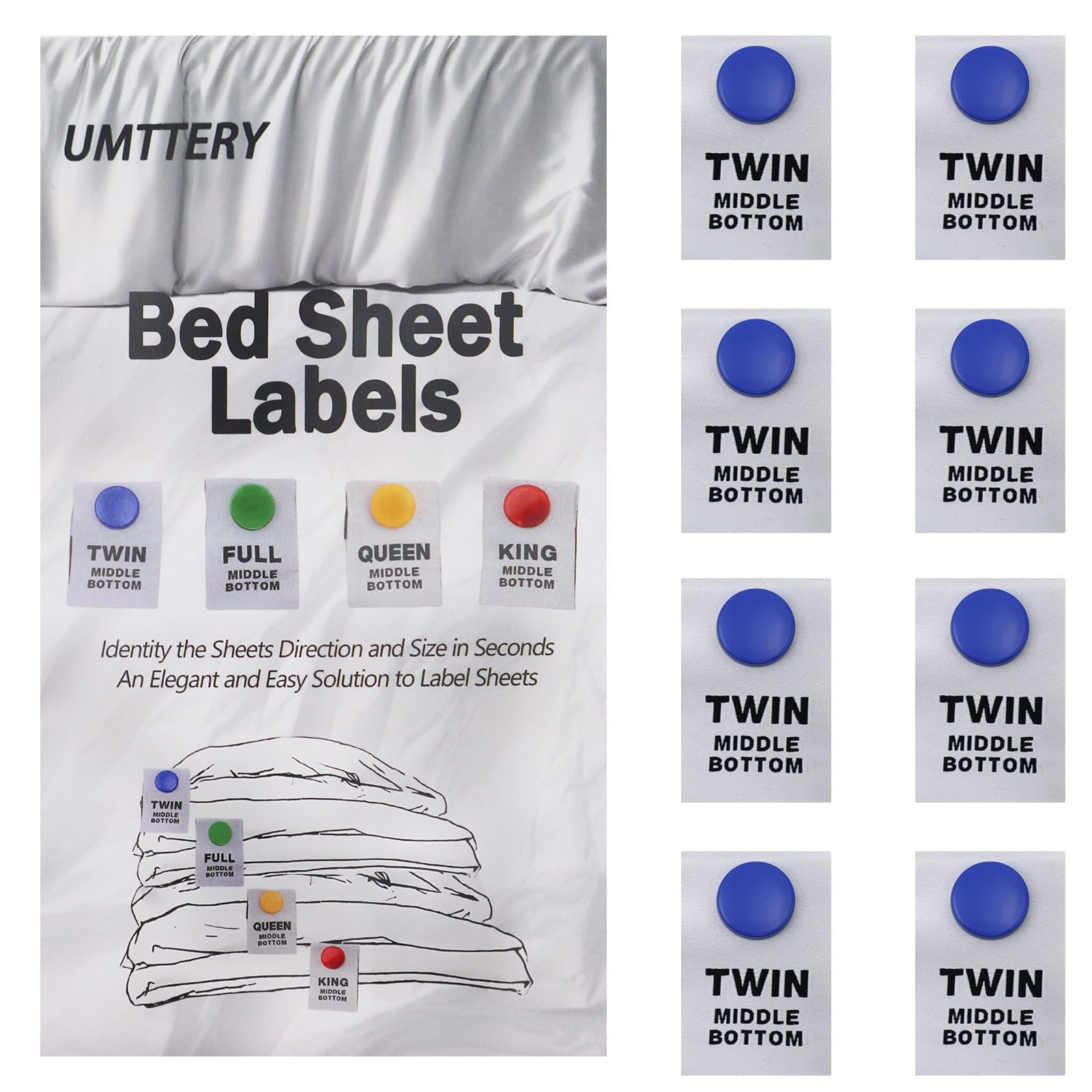 Bed Sheet Labels for Bedding Identity Direction Size Easy Solution 8 Pack Twin