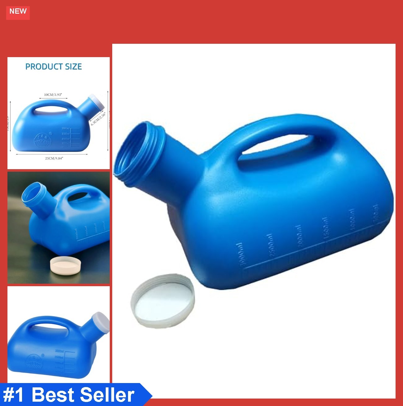 Male Urinal 3000ML Portable Pee Bottle Bedpan for Bedridden Travel Long Distance
