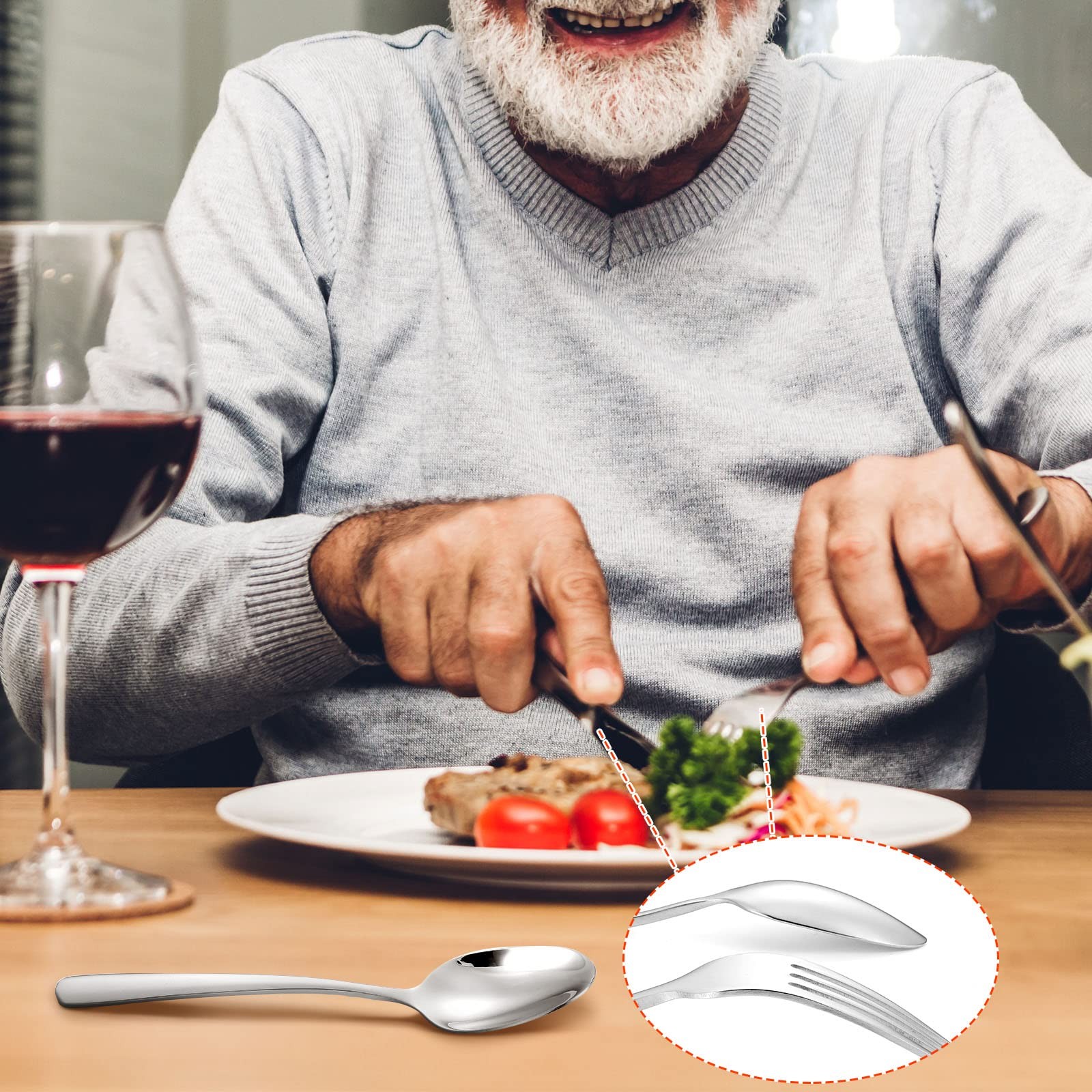 Bonuci 6 Pcs Weighted Utensils for Hand Tremors and Parkinsons Silver