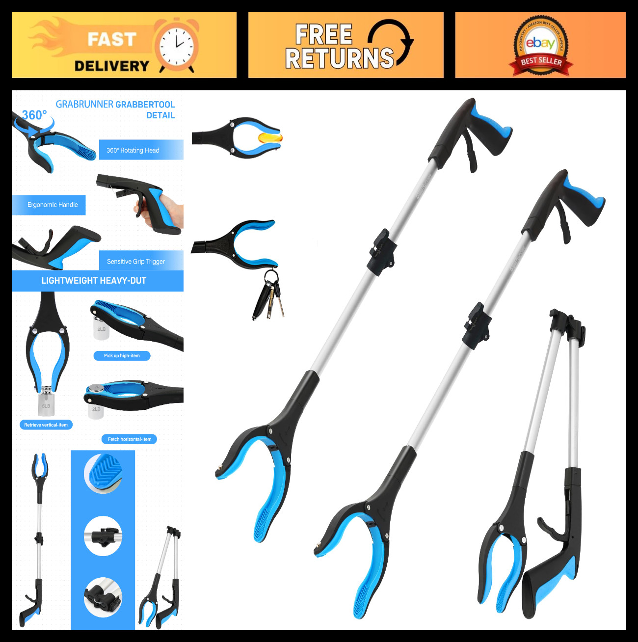 2 Pack 32″ Grabber Tool with Magnetic Tips & Swivel Head – Easy Reaching Aid