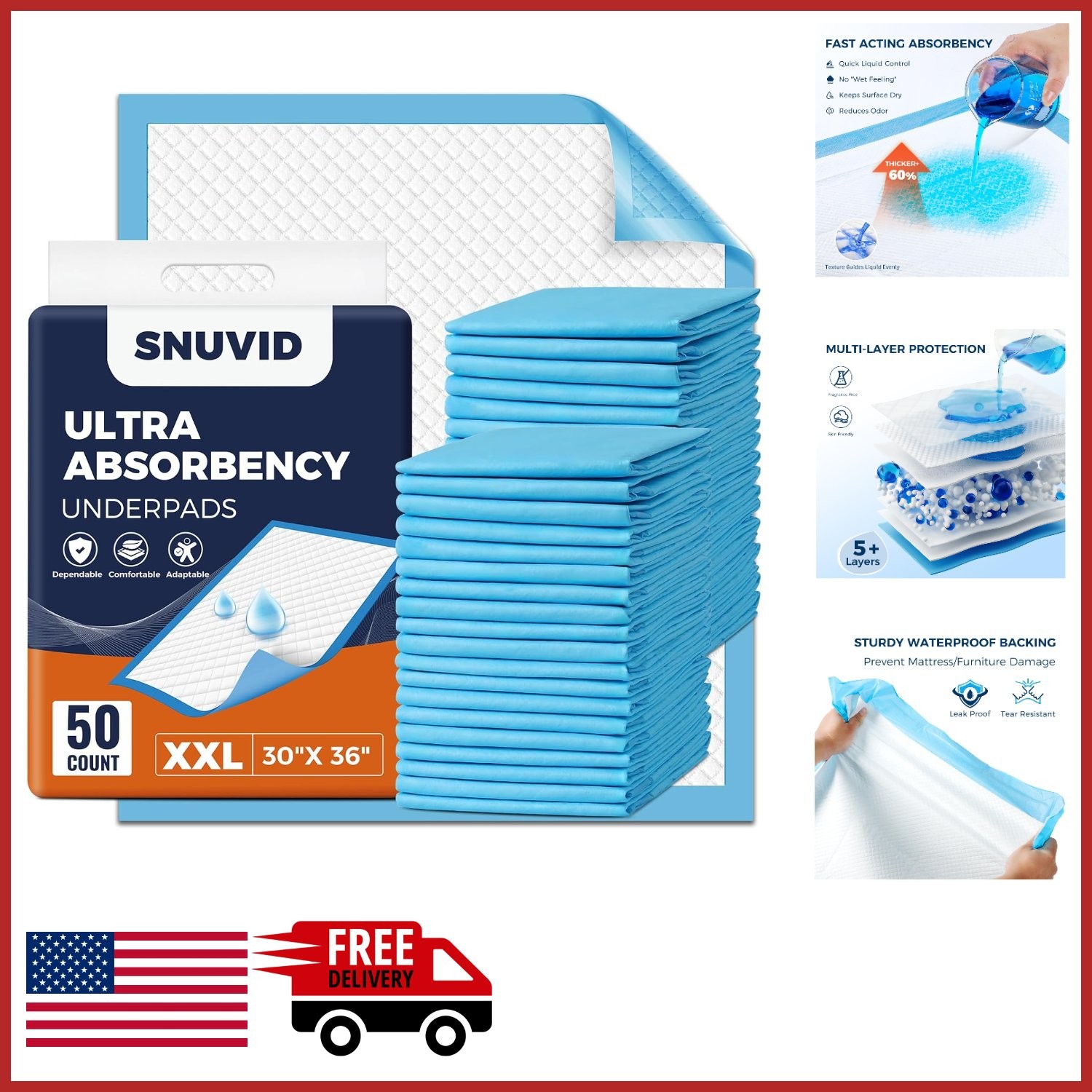 Ultra Thick Disposable Bed Pads 30″ x 36″ for Home Use & Pet Training 50 Pack