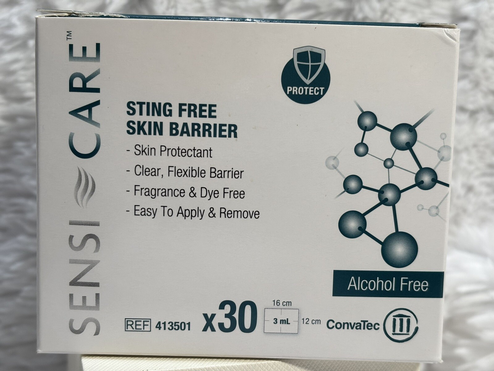 1 Box of 30 ConvaTec Sensi Care Sting Free Skin Barrier 413501 Alcohol Free