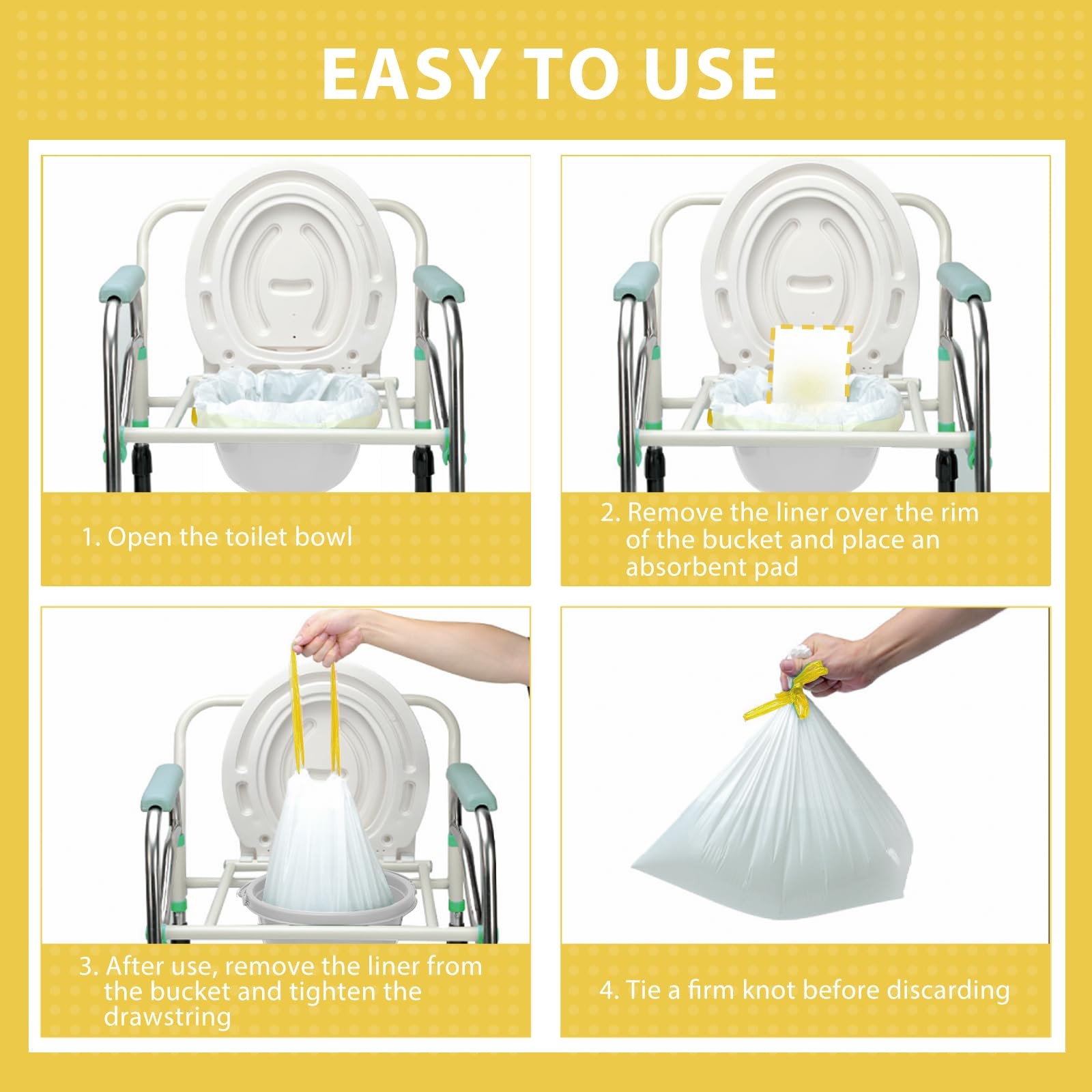 Commode Liners with Absorbent Pads for Bedside Commode, 100 Lemon Scented Bed…