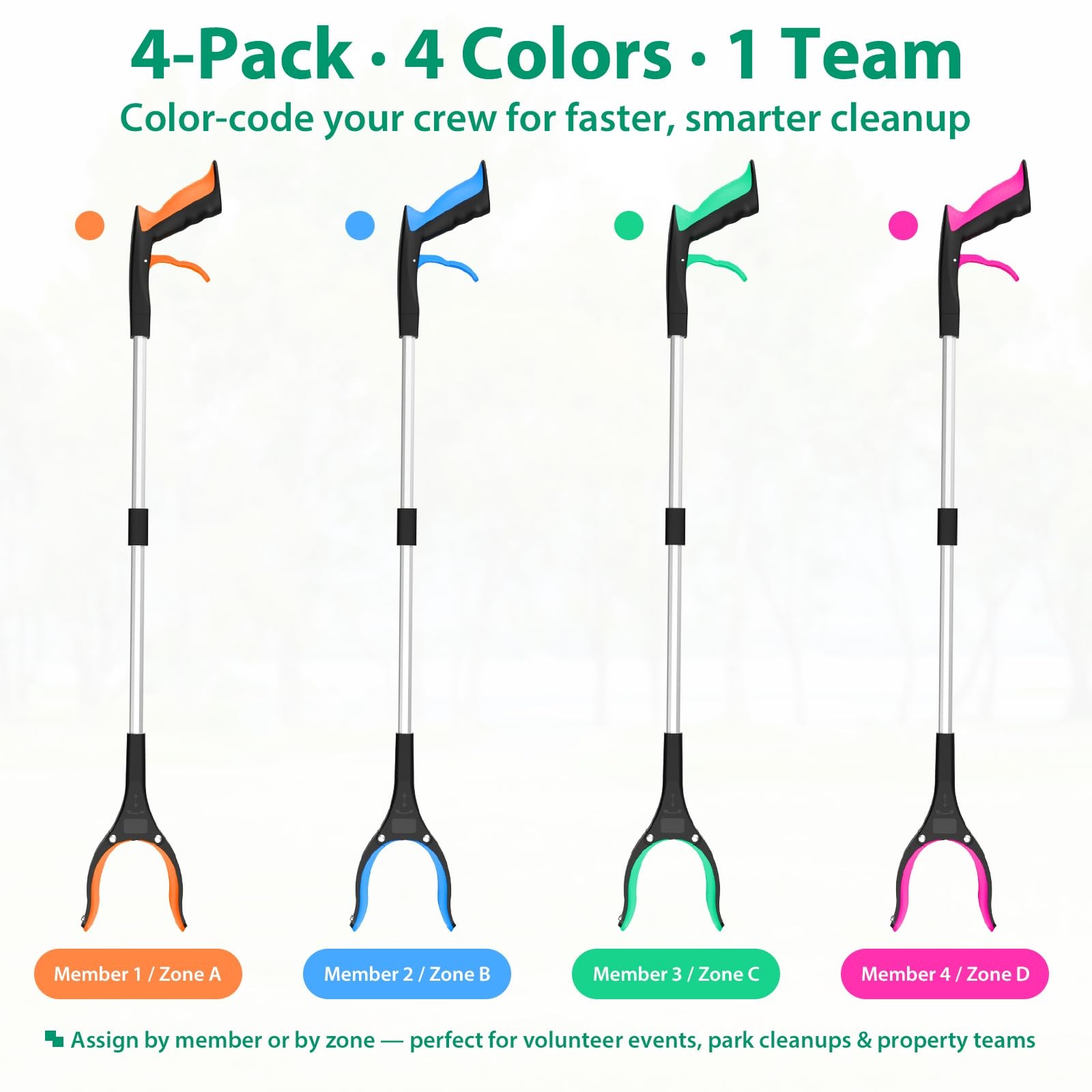 Rewkcy Trash Grabber Tool 4 Pack 32 Inch Heavy Duty Litter Picker Upper 360