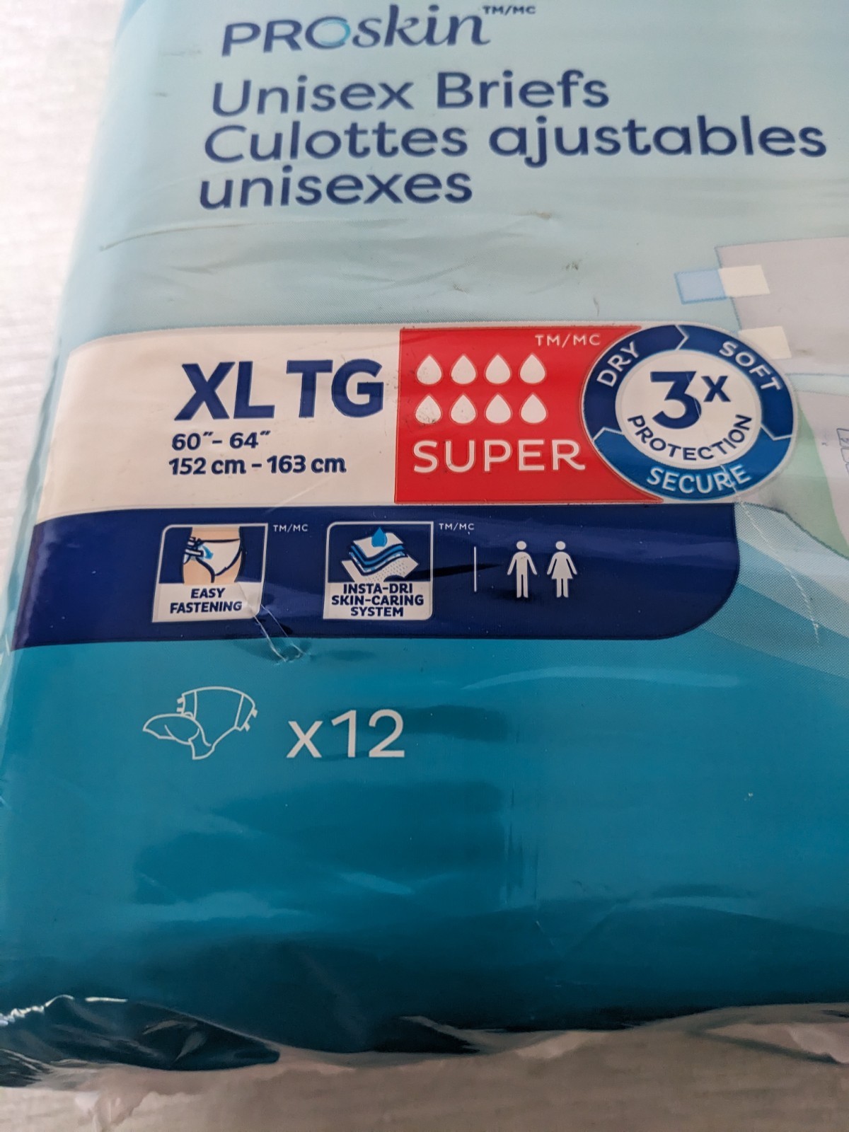 Tena ProSkin Unisex Briefs XL Adult Diapers SUPER Absorbency 60″-64″ 12 Ct New