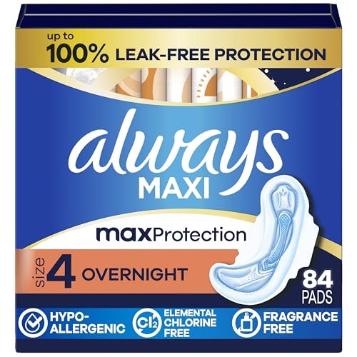 Always Maxi Overnight Pads with Wings for Women, Size 4, (Size 4)