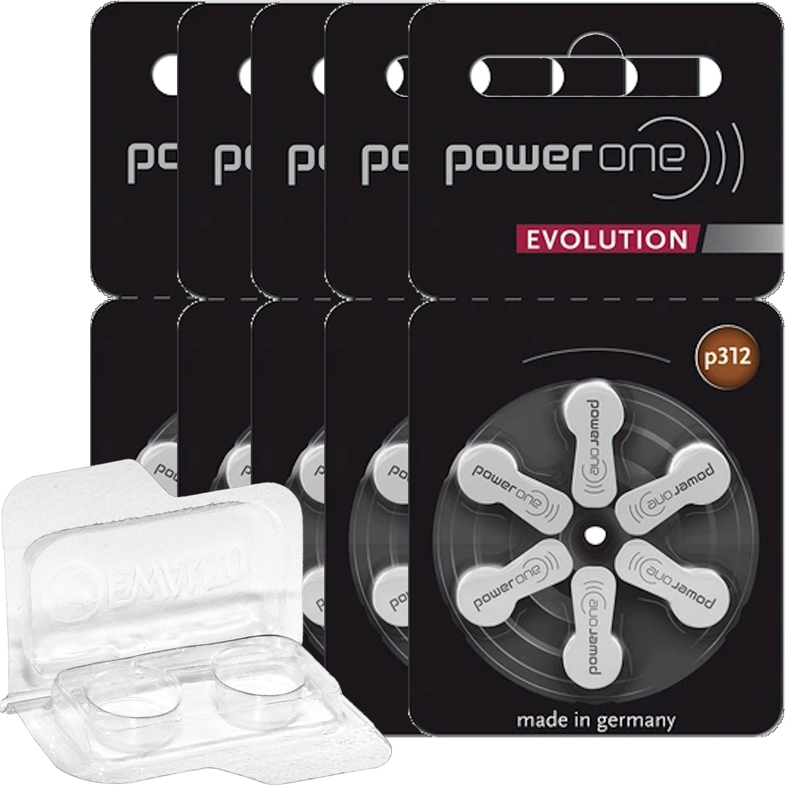 30 Power One Evolution P312 hearing aid batteries with storage box 5x pack of 6