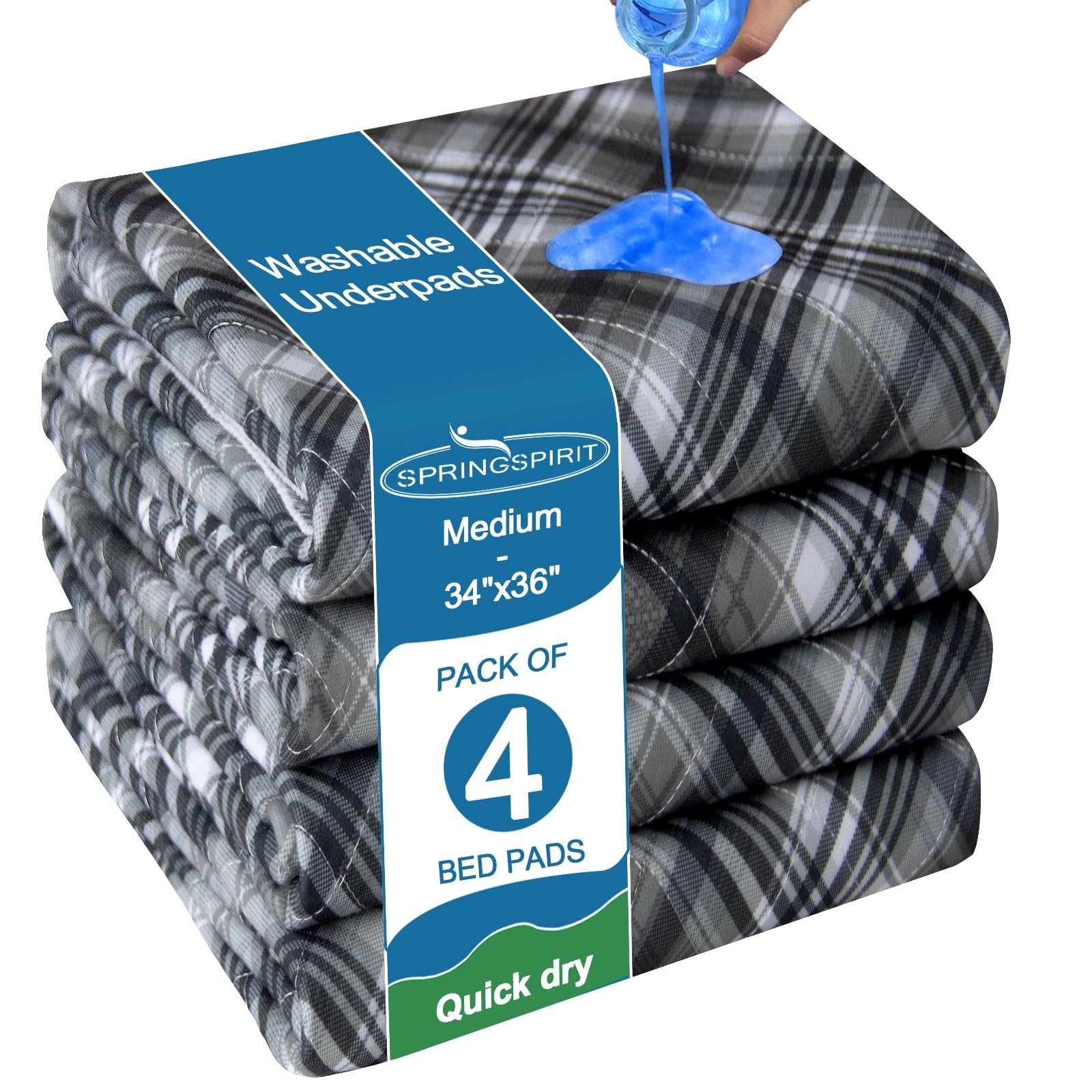 Washable Underpads 4 Pack 34” x 36” Heavy Absorbency Reusable Incontinence Be…