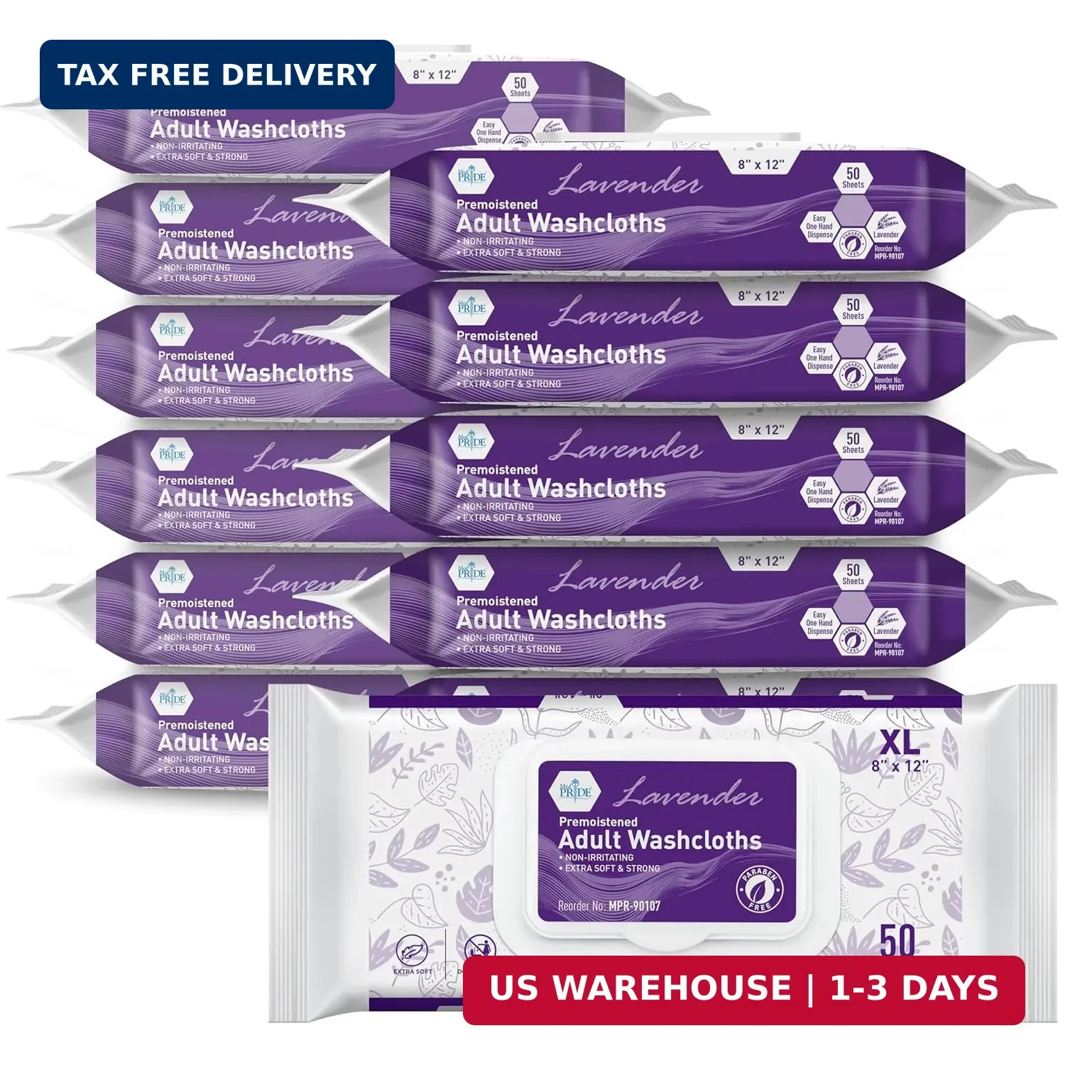 MED PRIDE Premoistened Disposable Washcloths for Adults 8 X 12 in | Ultra-Soft,