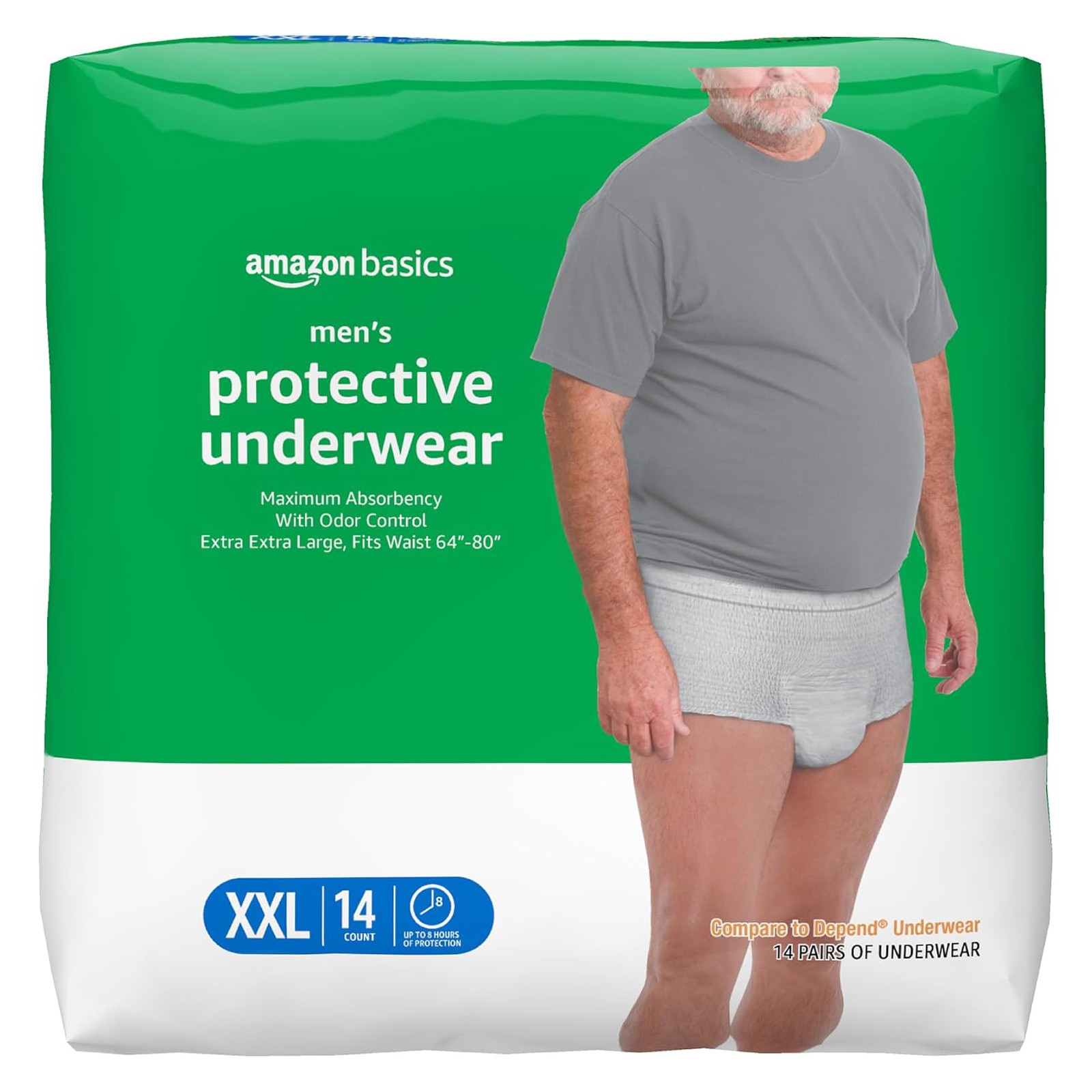 Amazon Basics Men’s Incontinence Underwear, Maximum Absorbency, XXL, 14 Count