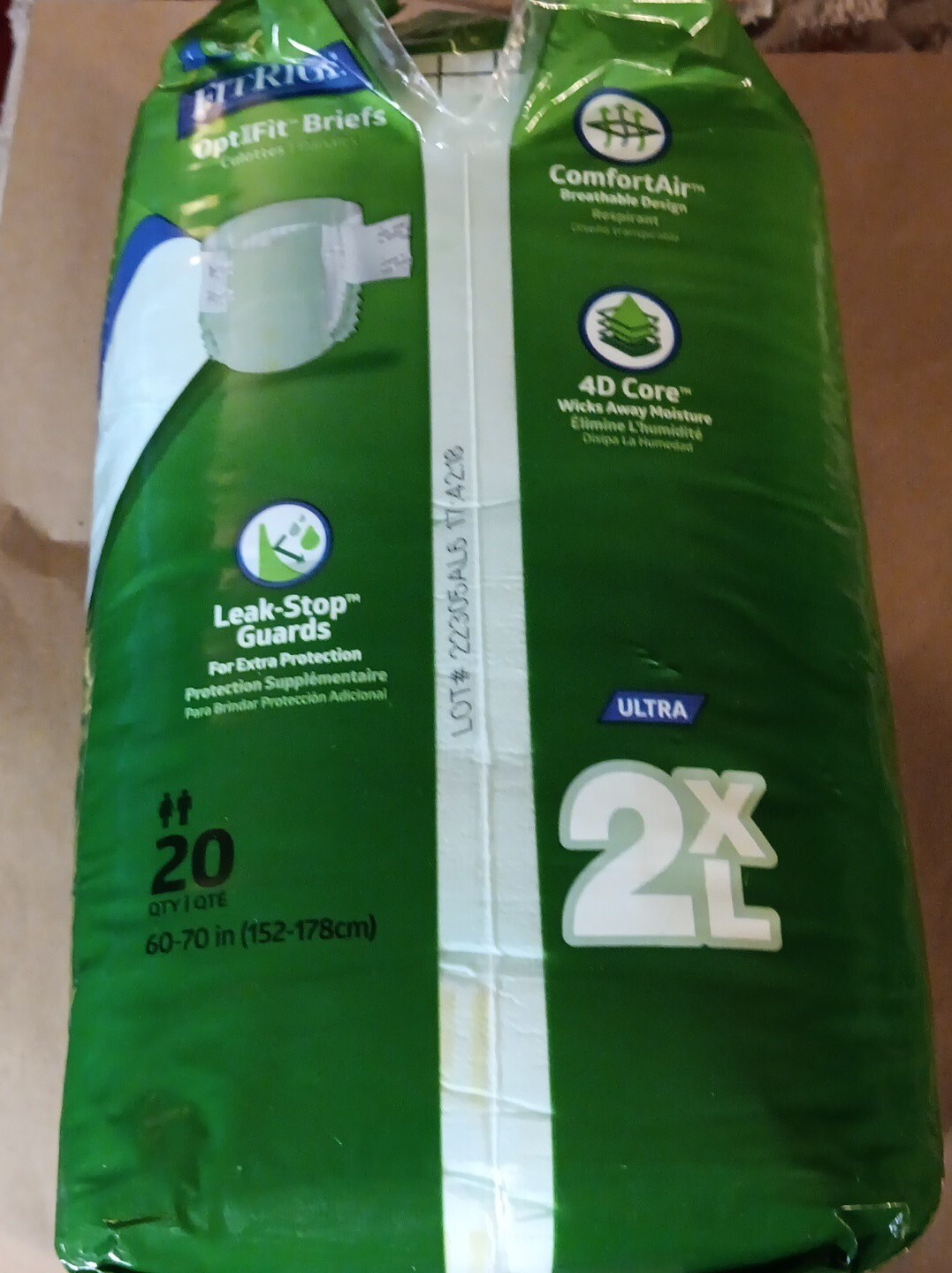 1PK of 20 – FitRight Ultra Briefs XXL 60″- 69″ Anti Leak Guard Odor Protection