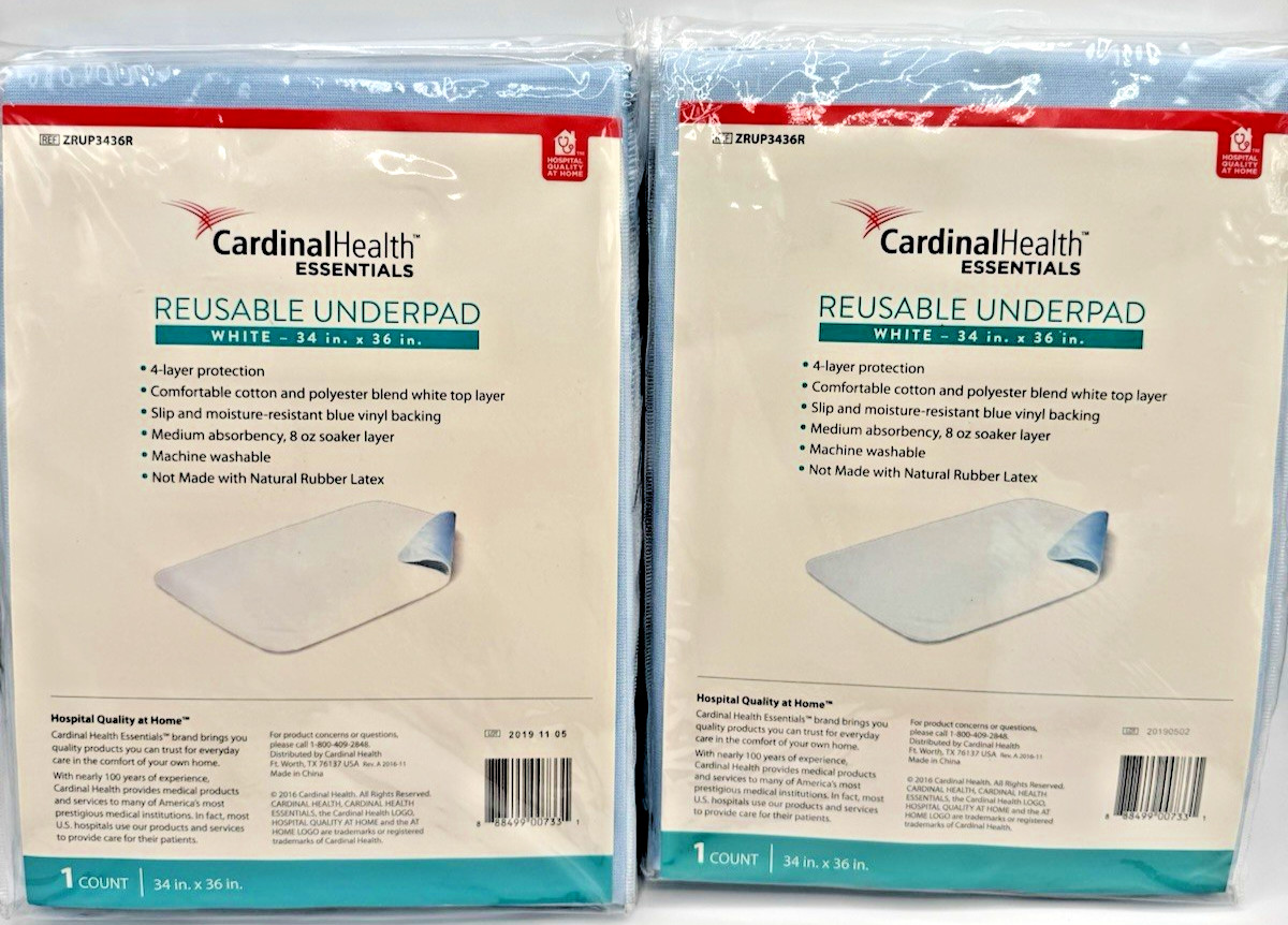 2 Cardinal Health Essentials 34”x36”Reusable Underpad Bed Pads Washable NEW