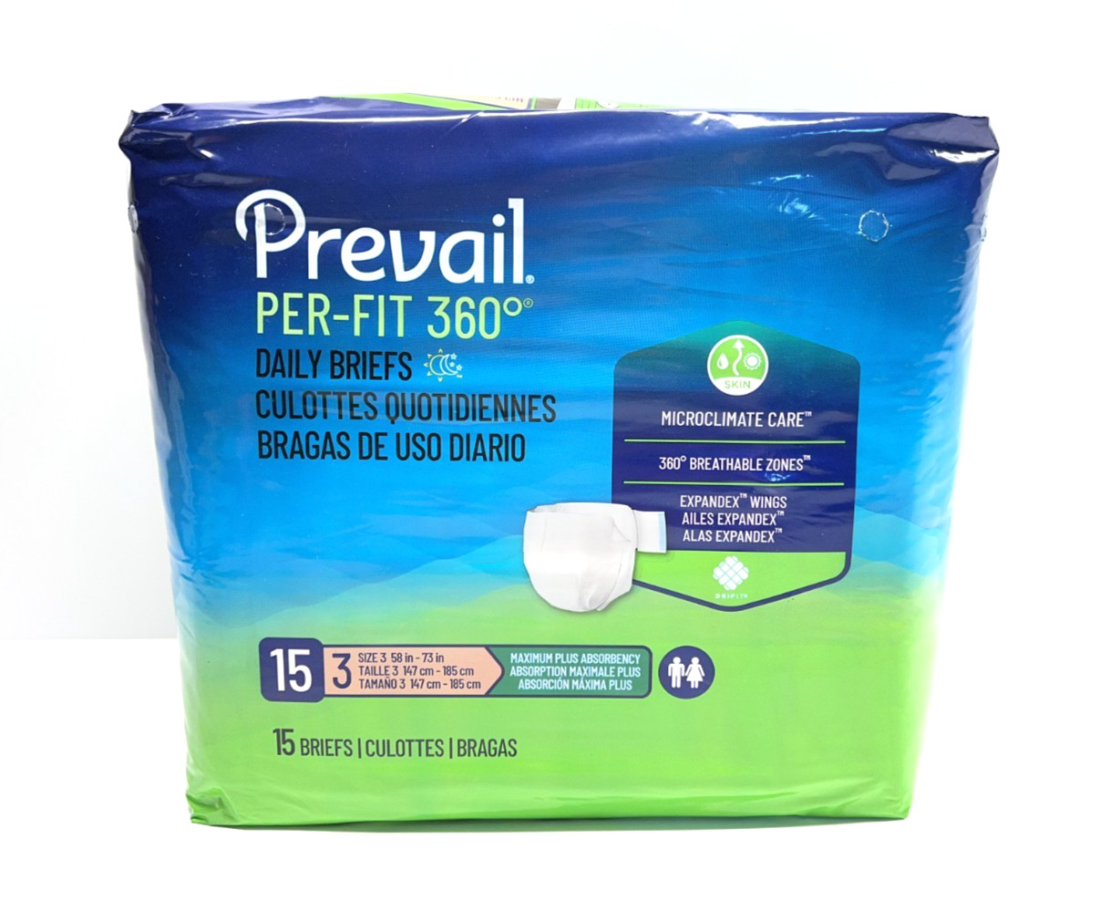 Prevail Per-Fit 360 Daily Briefs Size 3 (58″–73″) – Max Plus Absorb– 15 Count