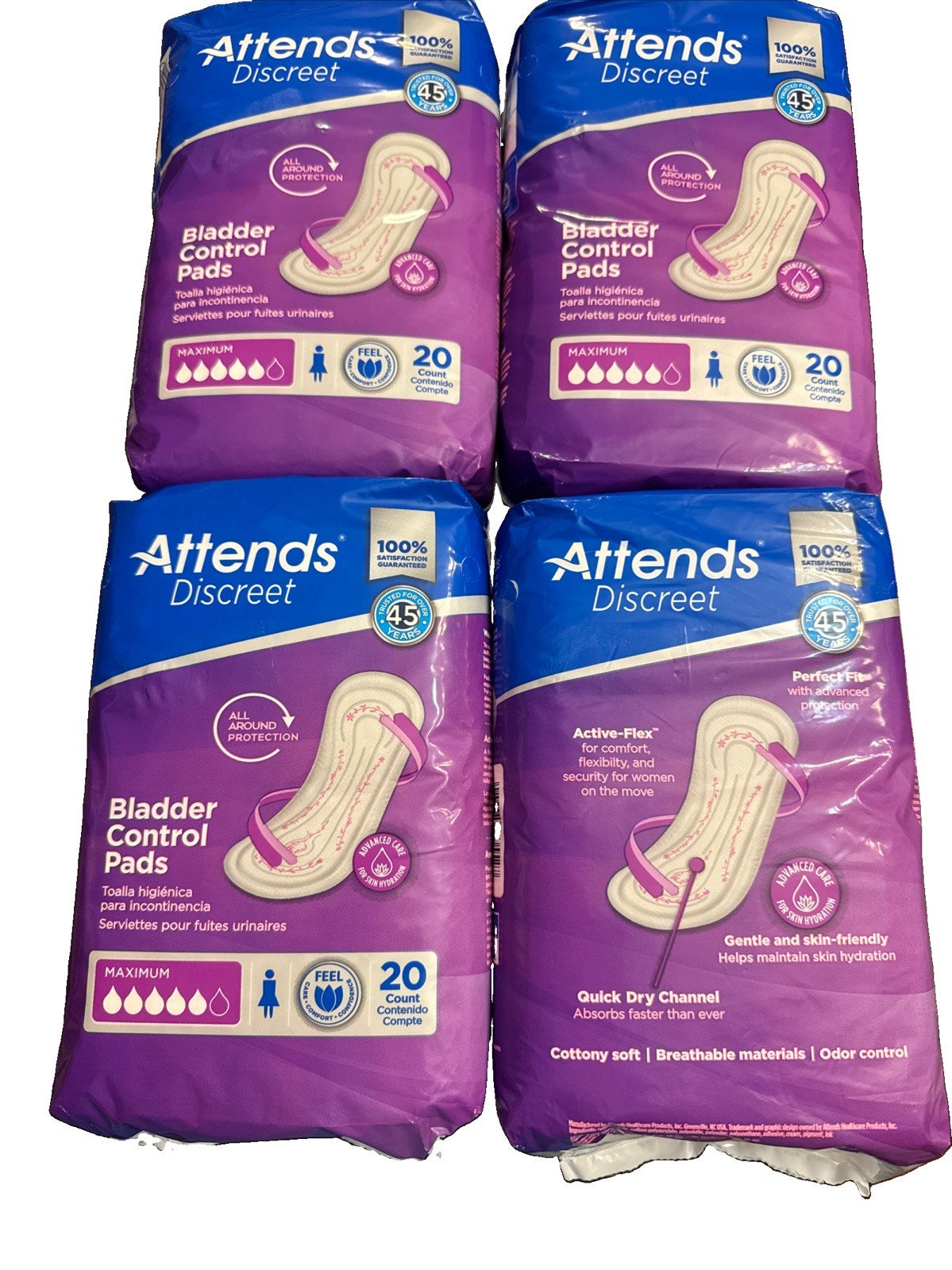 Attends Discreet, Women’s Bladder Control Pads, 4 Packs 20ct, Maximum Absorbency