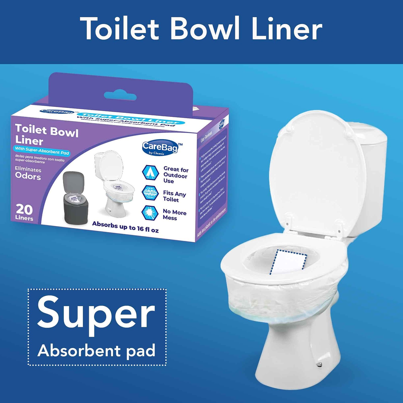 20 Count Anti Odor Toilet Bowl Liners with Absorbent Pads Universal Fit