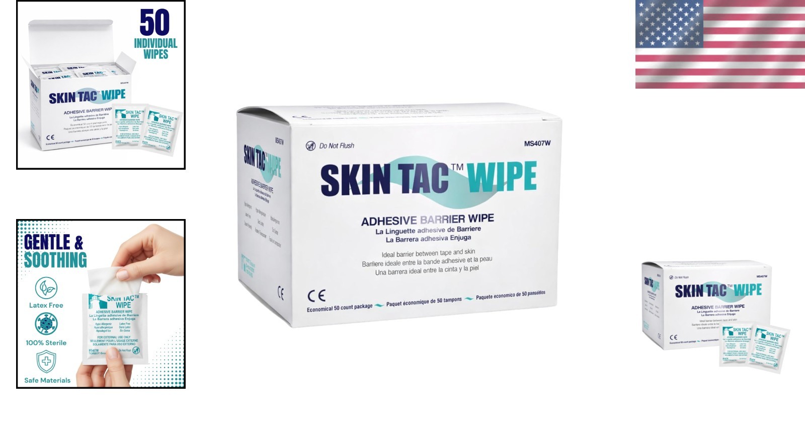 Group Inc Skin Tac Adhesive Wipes, Portable Latex-Free Prep for Adults – 50 Pack