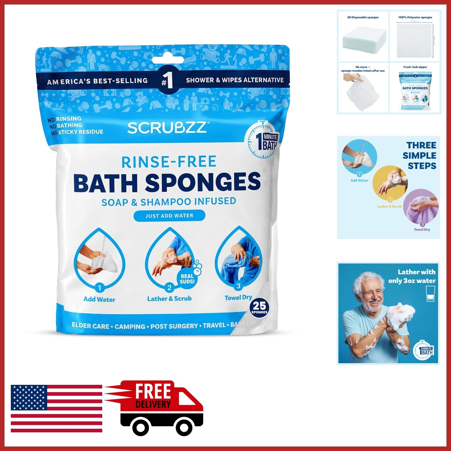 All-in-1 Bathing Wipes 25 Pack Unscented for Easy Rinse-Free Cleansing
