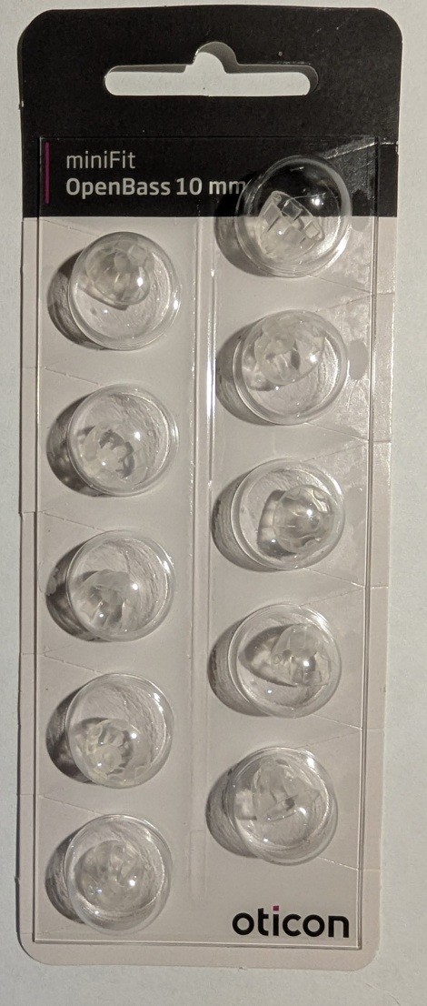 Oticon miniFit OpenBass 10mm Replacement Domes – 10 Pack – Factory Sealed