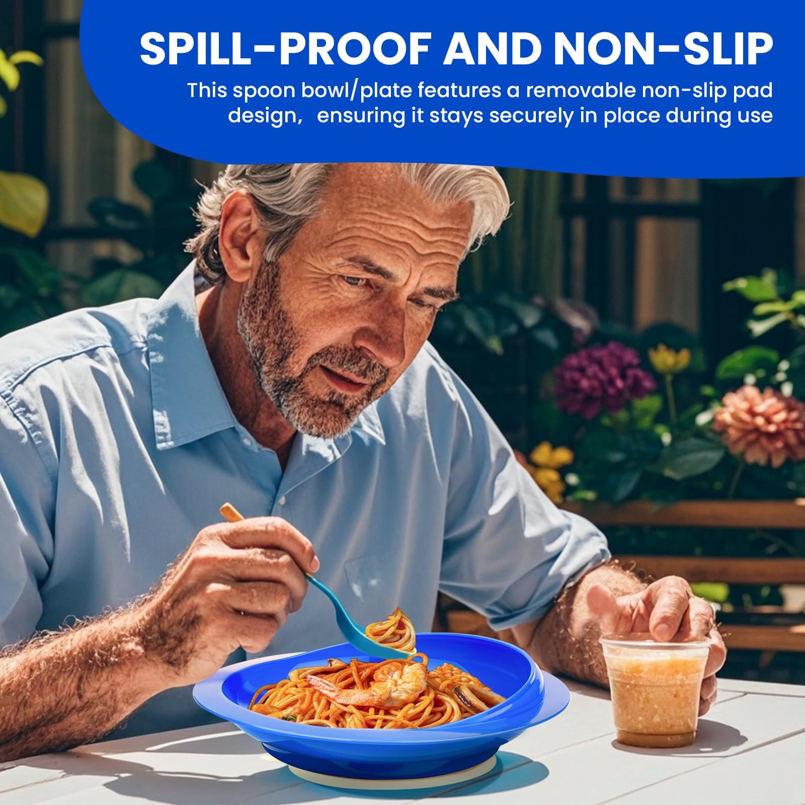 Spill Proof Scoop Plate and Bowl with Non-Skid Suction Base, Adaptive Self-Fe…