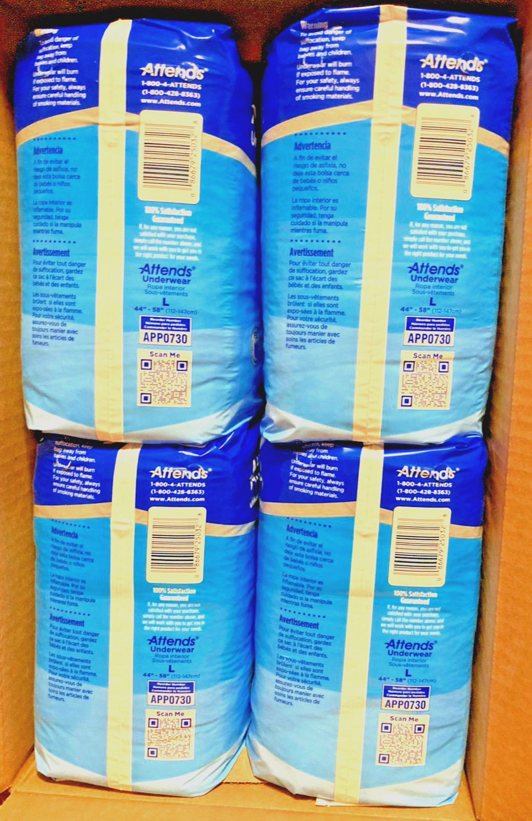 Attends Adult Incontinence Pull Up Underwear Diapers Large 44″-58″ Total 72