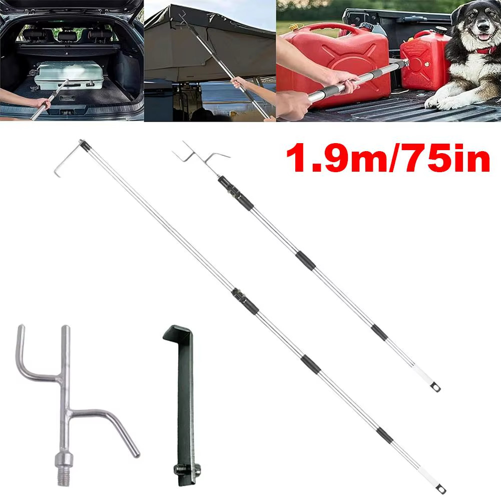 Truck Cargo Grabber Tool Telescopic Pickup Hook Stick with Two Replacement Hooks