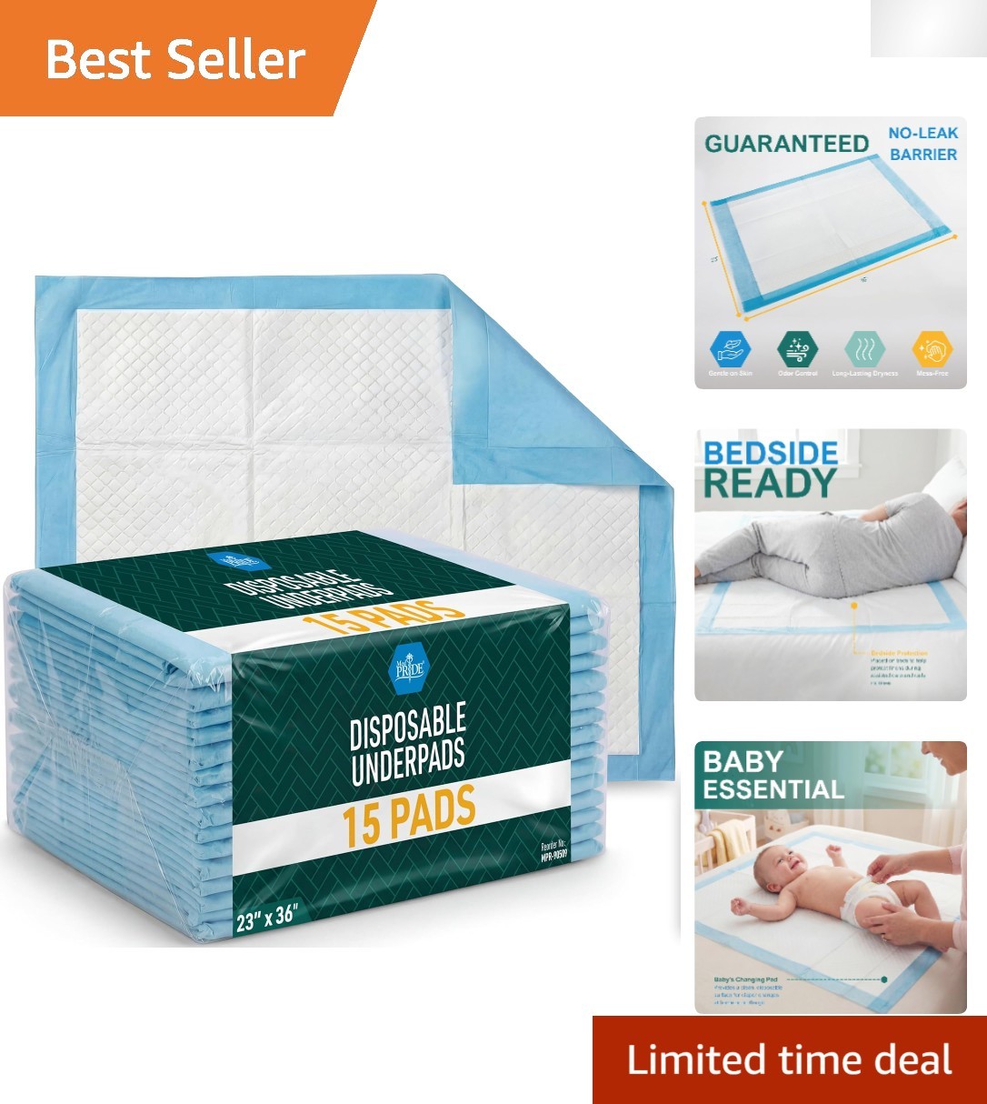 15 Thick Disposable Underpads 23” x 36” – Super Absorbent for Incontinence