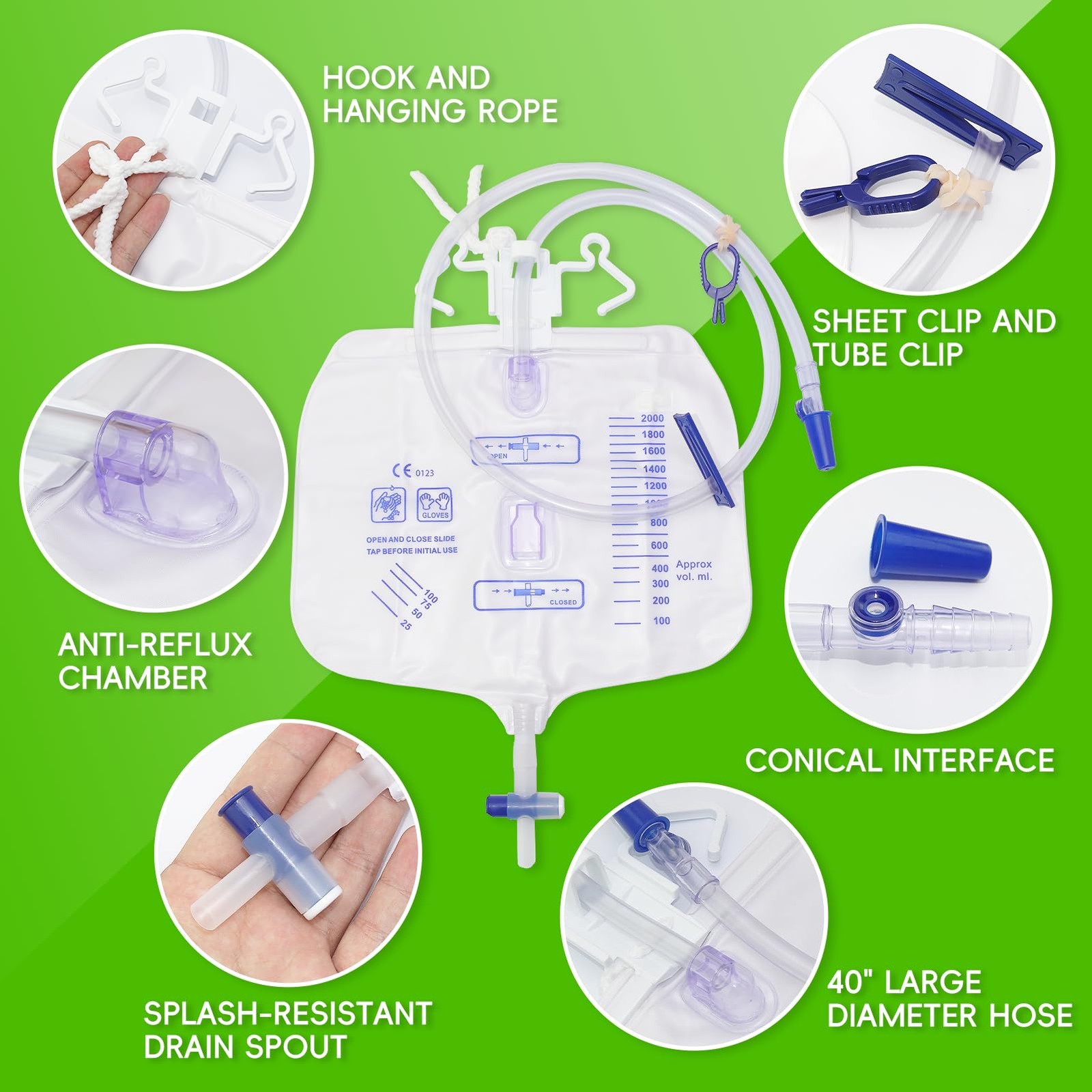 5PCSCatheter Bags for Men,2000MLUrinary Drainage Bag,Reusable Urine Bag,Lengt…