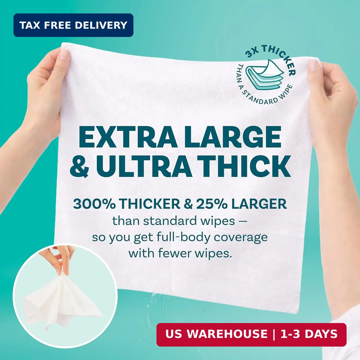 Extra Large Bath Wipes for Adults Bathing No Rinse – 40 Ultra Thick Disposable B