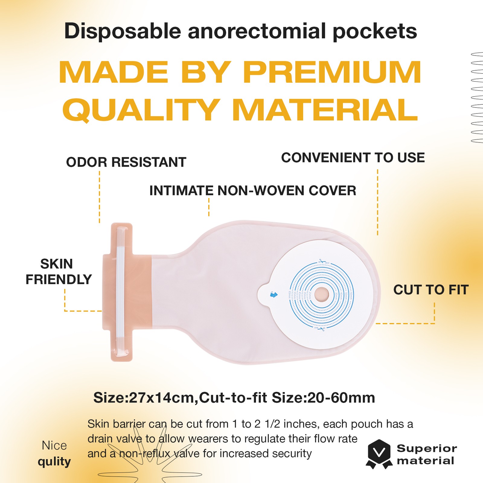 5Pcs Ostomy Bags Piece Drainable Pouches for Colostomy Ileostomy Stoma3510