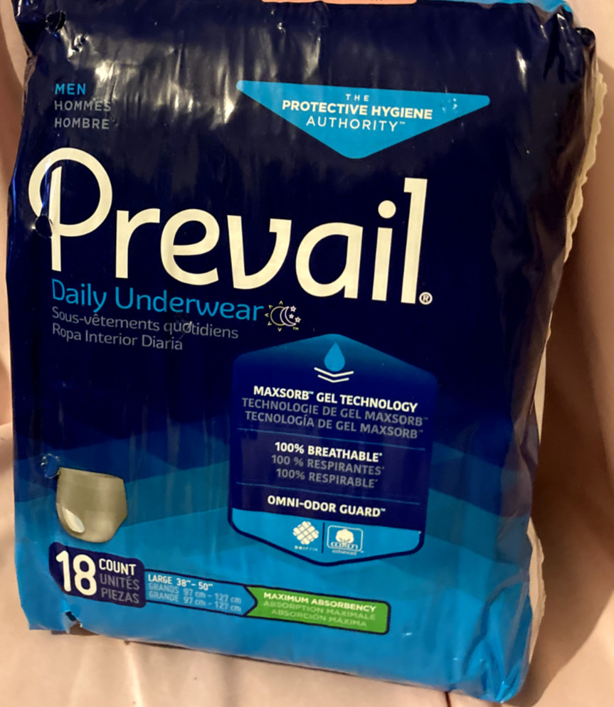 Incontinence Underwear, Prevail Daily Underwear, 18 count, MEN’S, Large 38″-50″