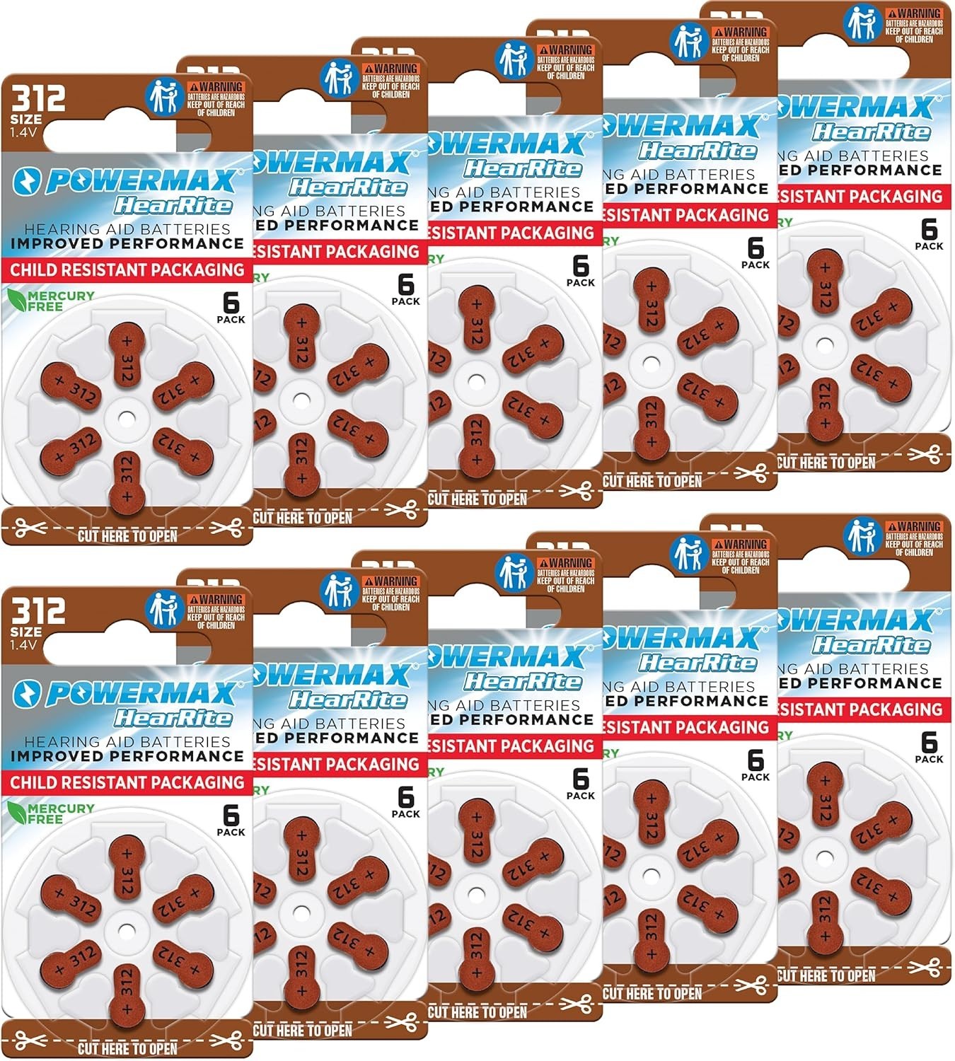 Pack of 60 Mercury-Free Size 312 Hearing Aid Batteries – Reliable & Eco-Friendly