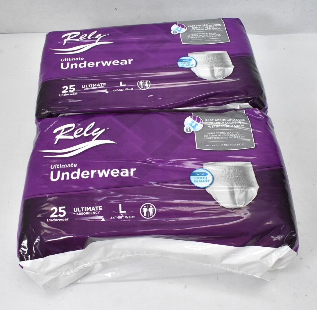 Lot of 2 Rely Ultimate Protective Underwear Large Size Ultimate Absorbency