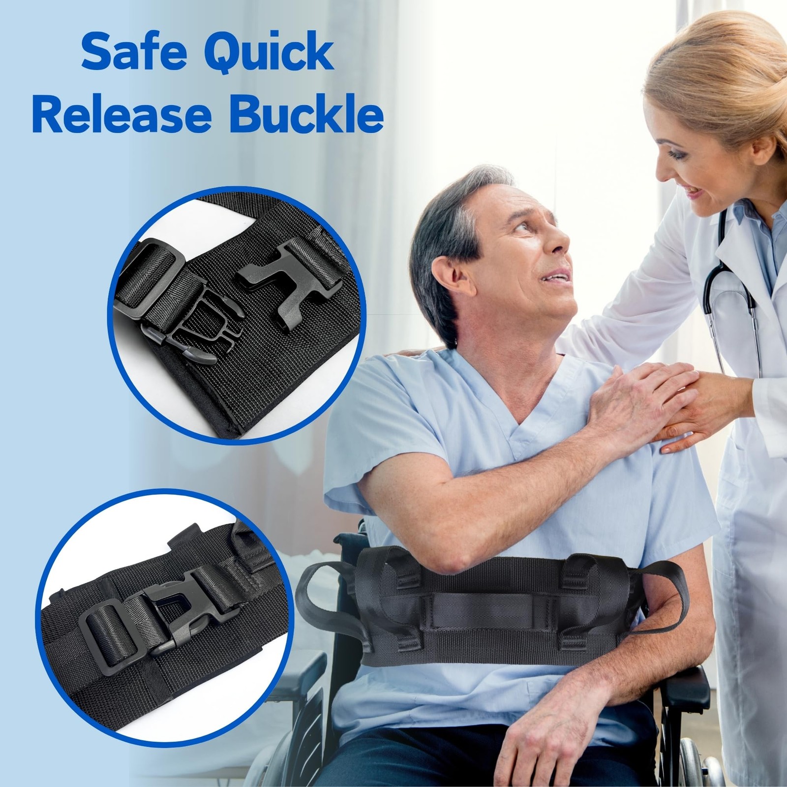 Gait Belt, Transfer Belt(300lbs) with 7 Handles for Medical Nursing Safety…
