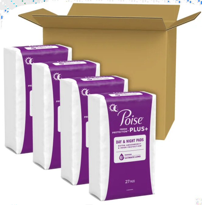 Poise plus Incontinence Pads, Ultimate Absorbency Long, 108-Count – FREESHIPPING