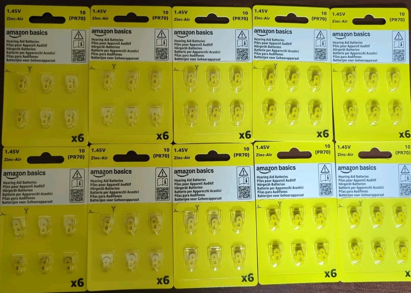 60ct Amazon Basics Size 10 Hearing Aid Batteries Yellow Tab EXP: 9-24-2028