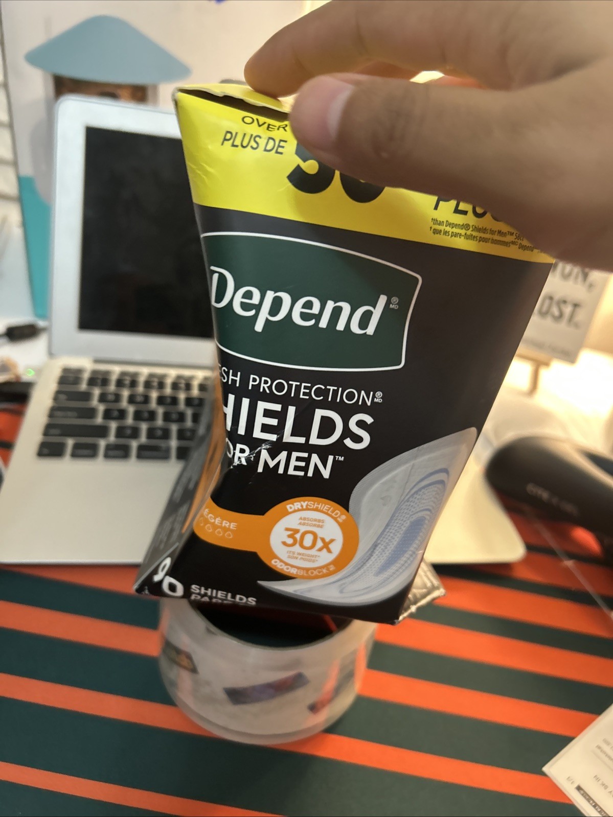 Depend Shields Incontinence Pads for Men, Light Absorbency, One Size, White