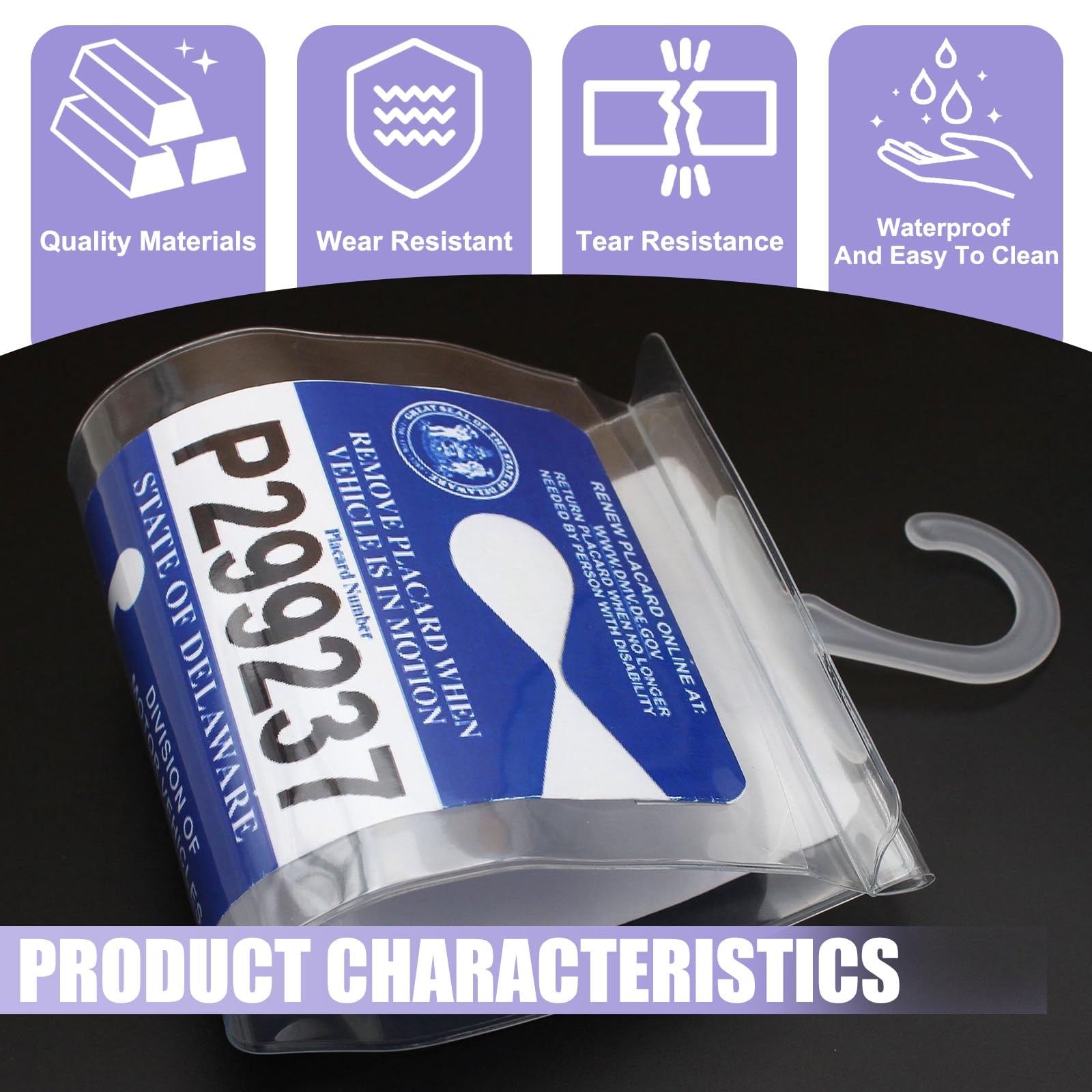 Handicap Placard Holder Transparent PVC Parking Permit Protective Cover with Han