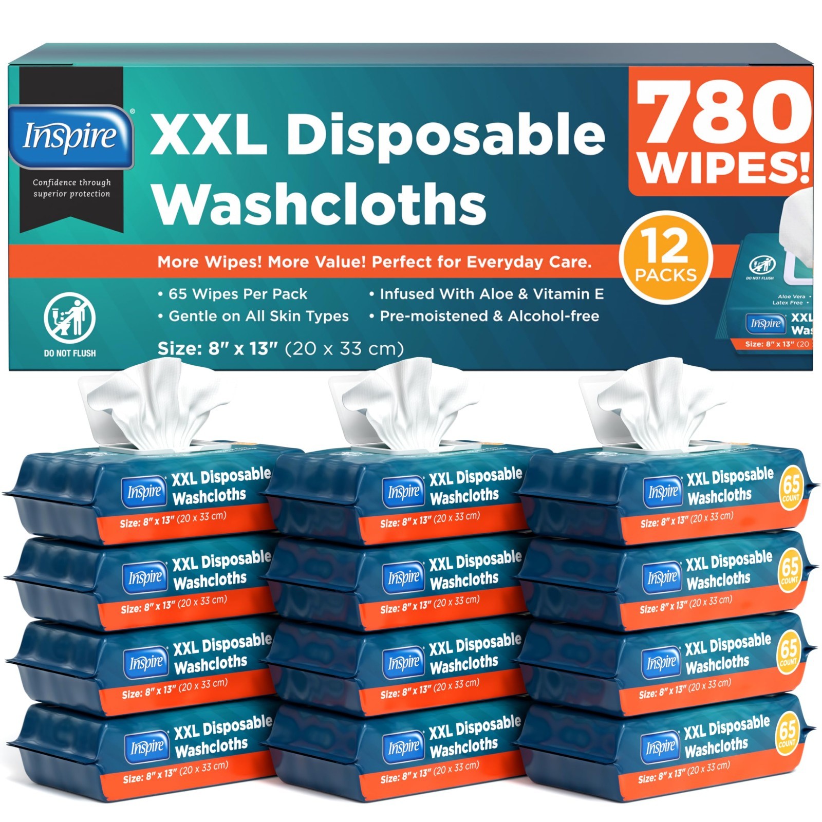 Adult Wet Wipes for Incontinence & Cleansing, 8″x13″, 780 Count – Soft & Durable