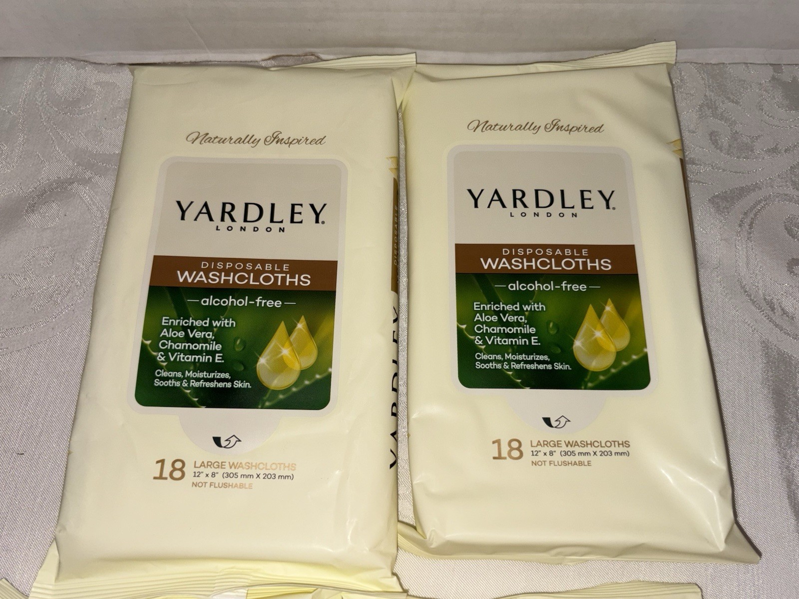 Lot Of 4 Disposable Washcloths 18 Per Pk by Yardley London 12 x 8” Long