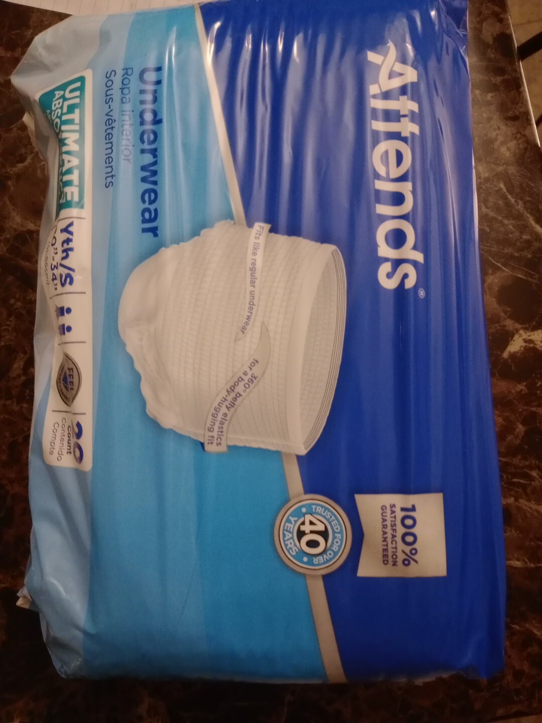 Attends Underwear Youth Small 20”-34” Ultimate Absorbency Unisex, 20 Count NEW