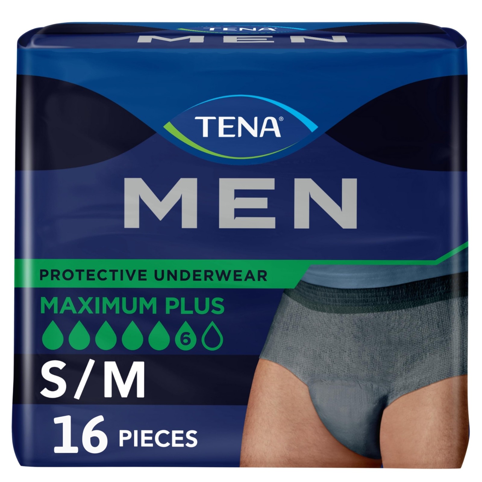 TENA Men Incontinence Underwear, Maximum Plus 16 Count (Pack of 1), White