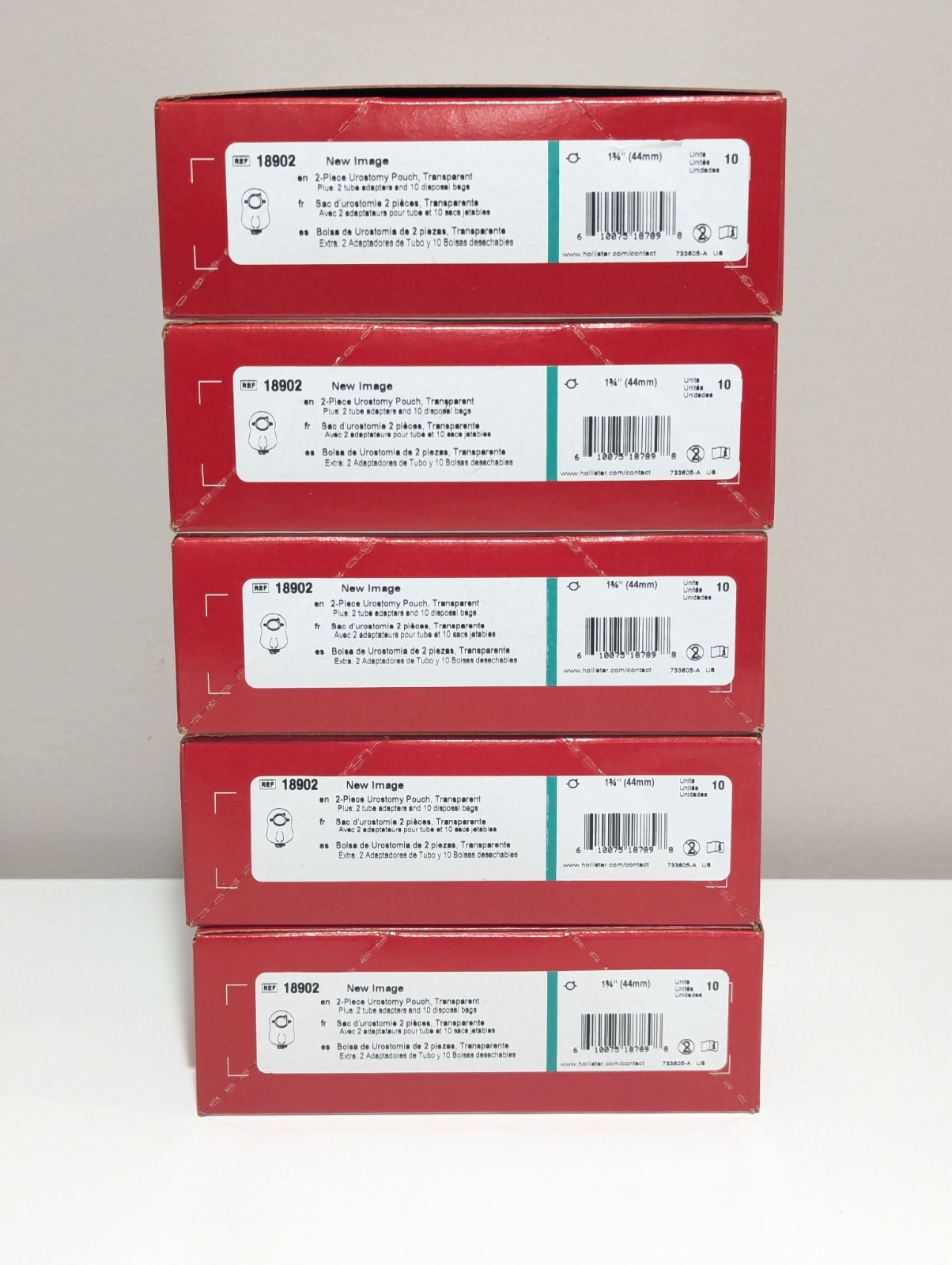 5x Hollister 18902 New Image 2-Pc Urostomy Pouches 1-3/4″ Flange 10/Box