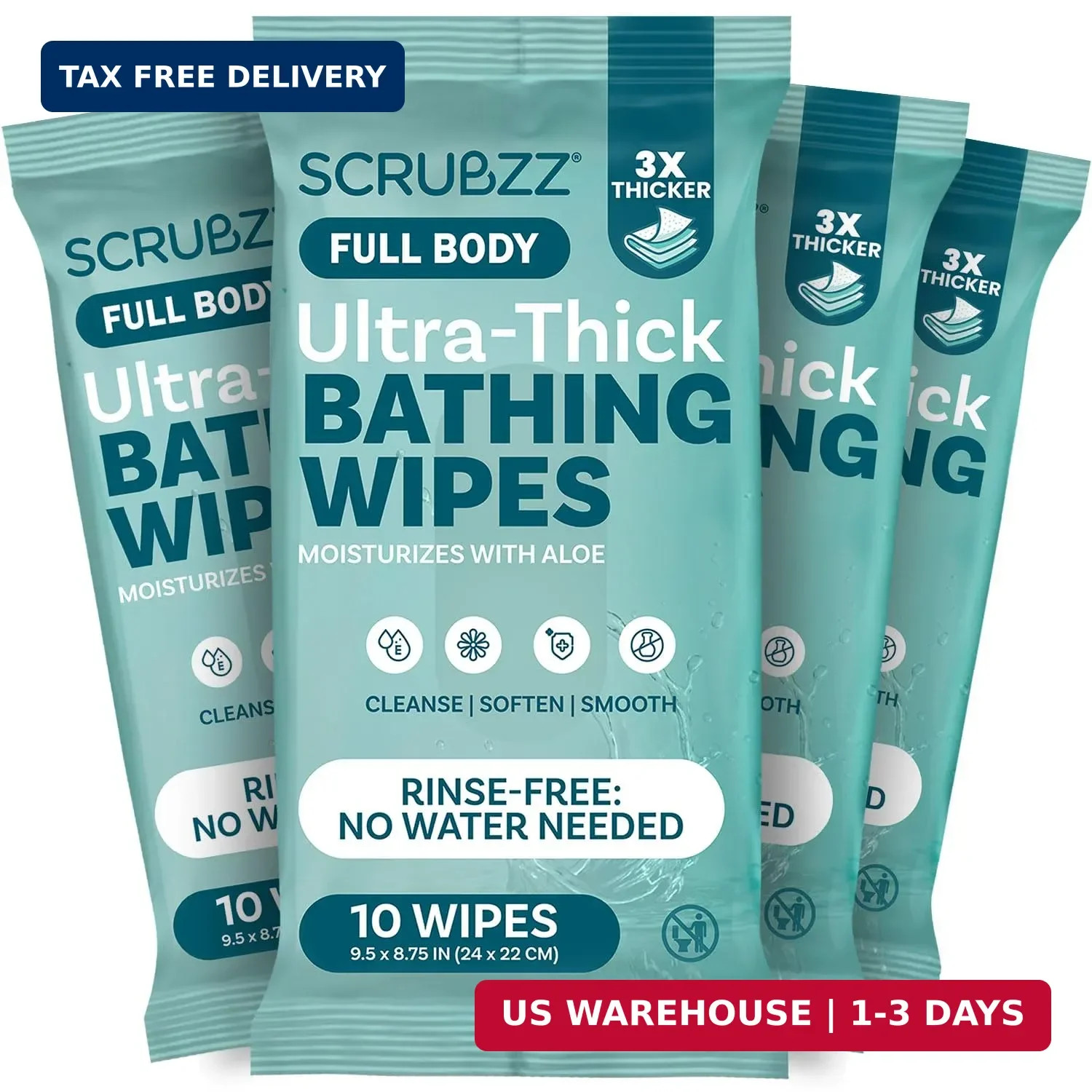 Extra Large Bath Wipes for Adults Bathing No Rinse – 40 Ultra Thick Disposable B