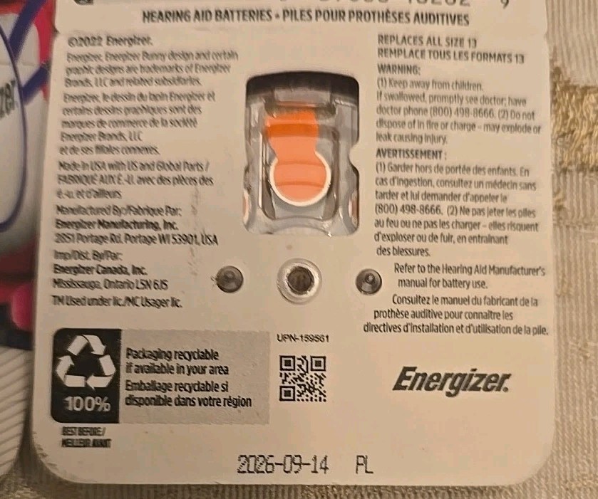 Lot Of 2 Energizer 8 Zinc Hearing Aid Batteries (13 size format) 9/26 ORIGINAL