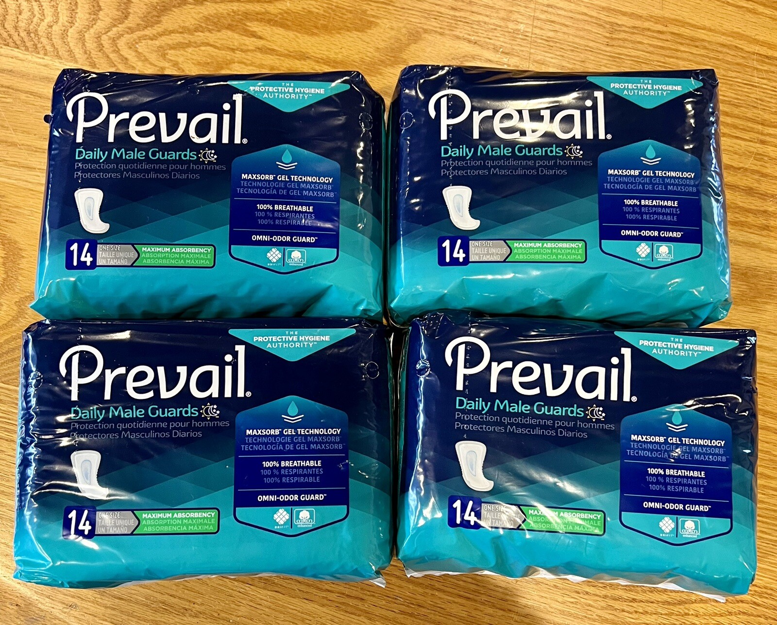 4 Packs PREVAIL Daily Male Guards One Size Fits All Maximum Absorbency 14 Ea Pkg