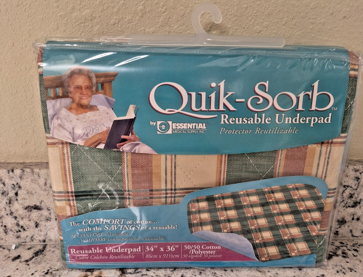 Reusable Absorbent Quik-Sorb Underpads 34×36″ Pads Washable Plaid (2 PACK)